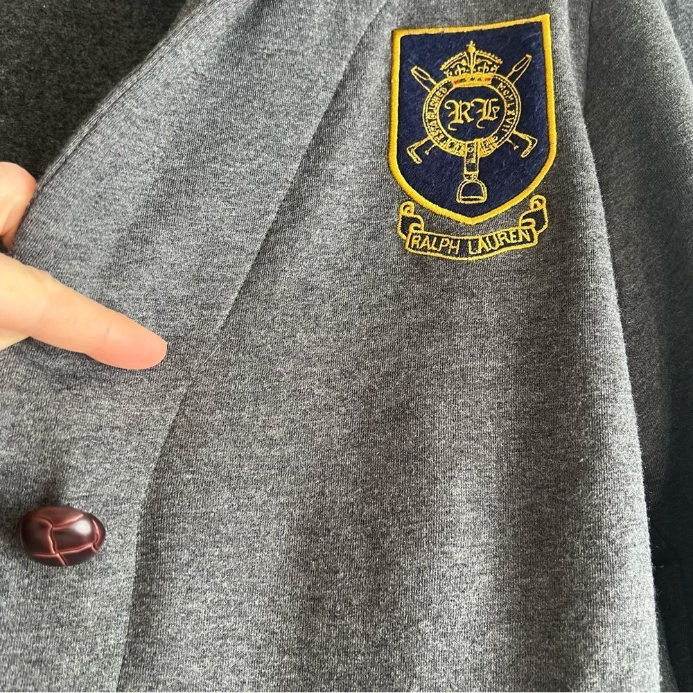Ralph Lauren Blue Label Embroidered Insignia Grey Sweatshirt Blazer Size Medium - Picture 4 of 8